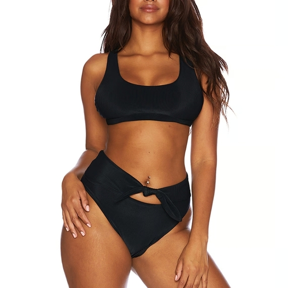 New!Beach Riot Emma Bikini Bottom‎ Solid Black Rib - Picture 3 of 10